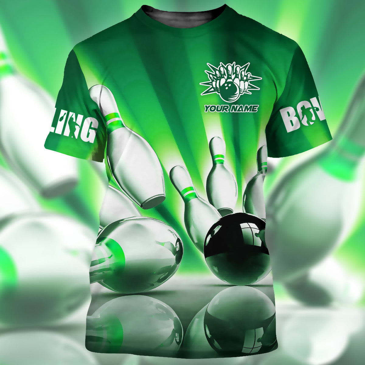 Personalized Name Bowling Q9 Green Version All Over Printed Unisex Shirt
