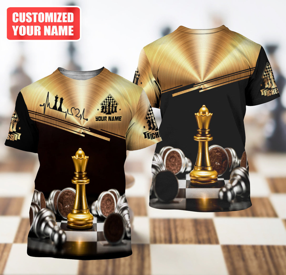 Personalized Name Queen Chess Gold All Over Printed Unisex Shirt