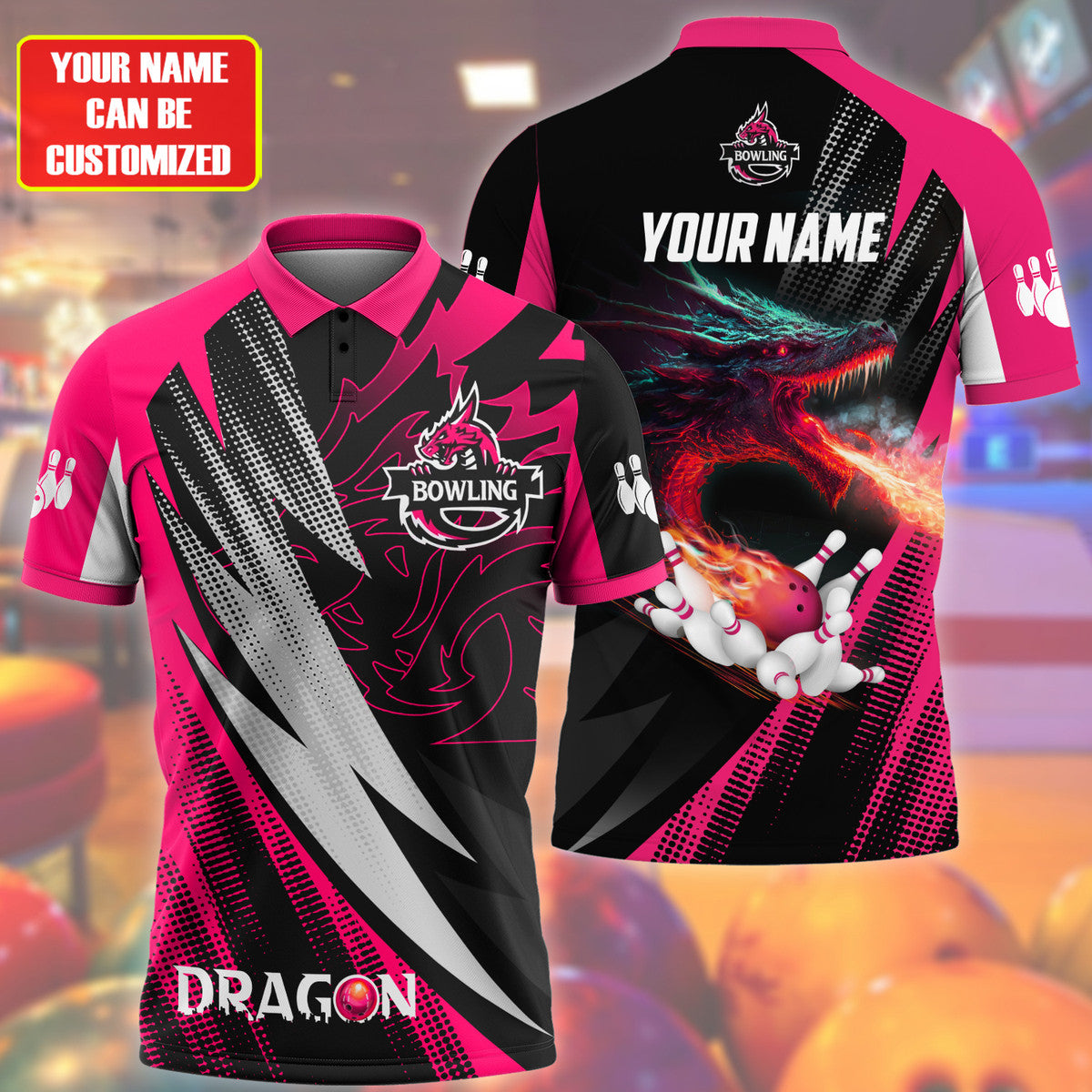 Personalized Name Pink Dragon Bowling All Over Printed Unisex Shirt Q140302