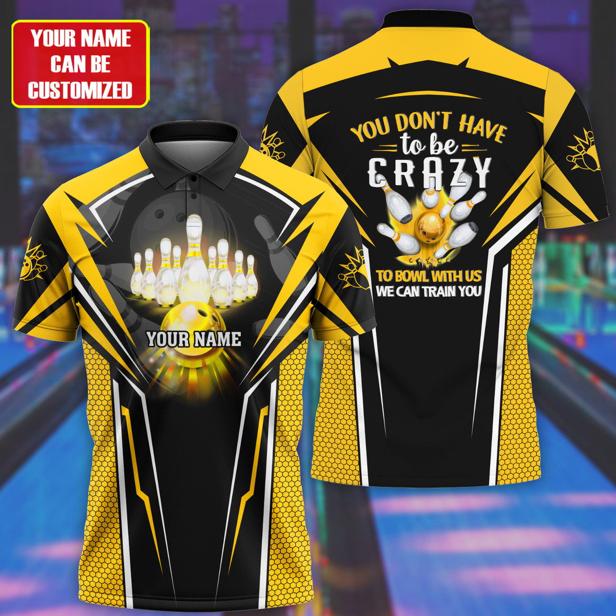 Personalized Name Yellow Bowling Crazy All Over Printed Unisex Shirt Q160302