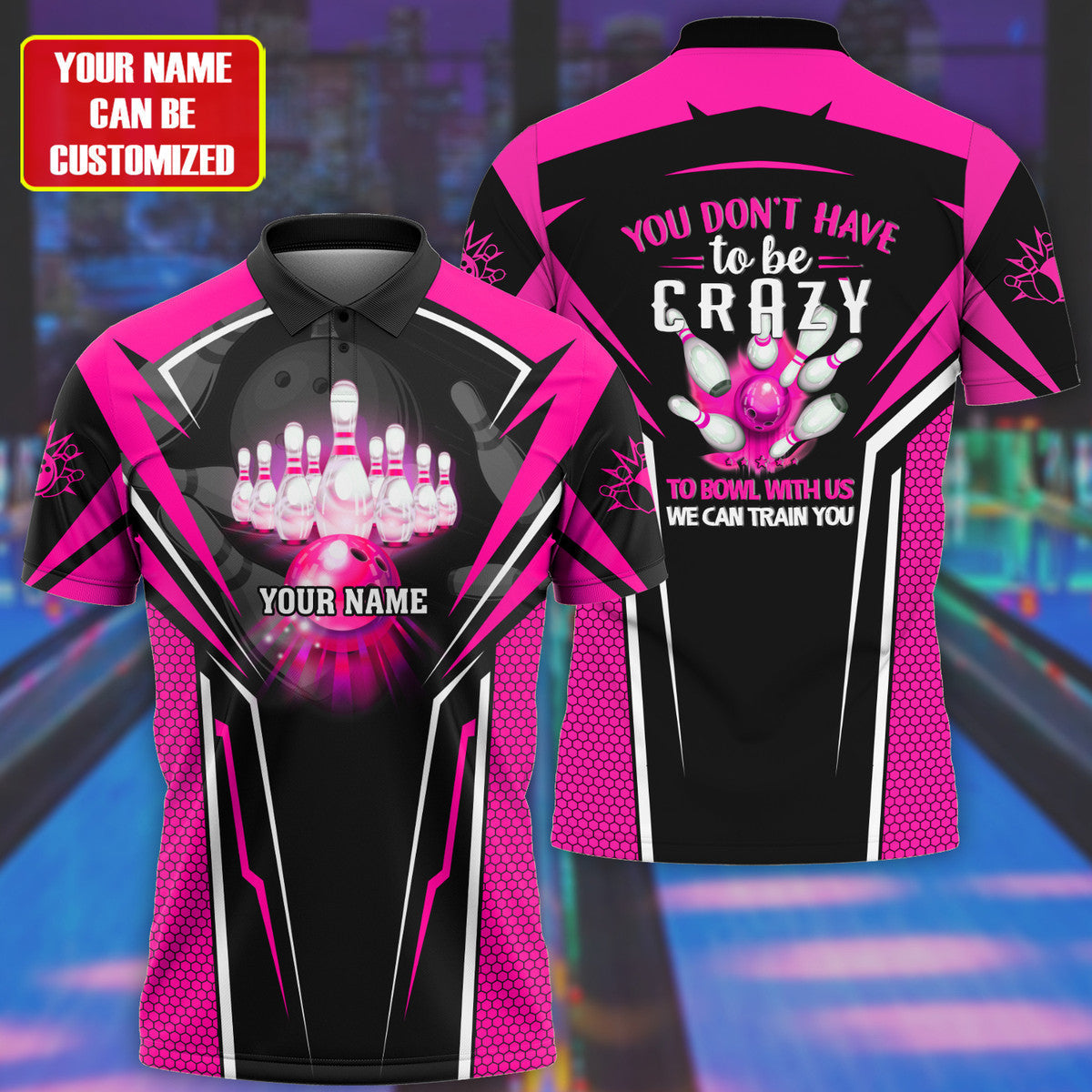 Personalized Name Pink Bowling Crazy All Over Printed Unisex Shirt Q160302