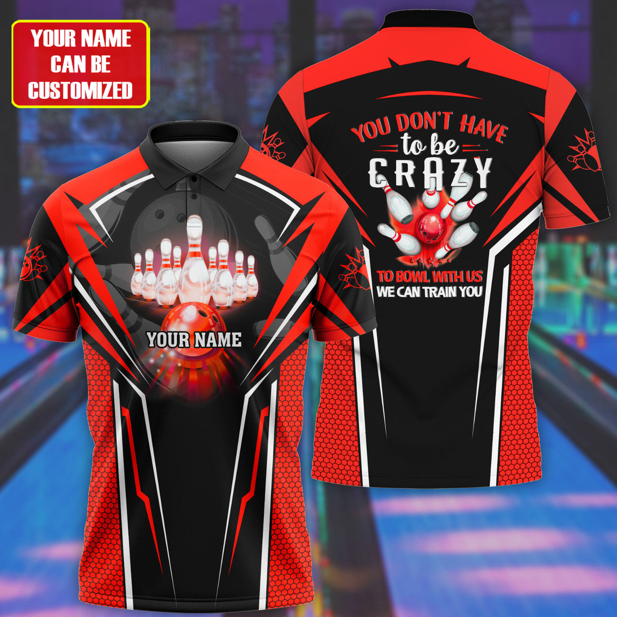 Personalized Name Red Bowling Crazy All Over Printed Unisex Shirt Q160302