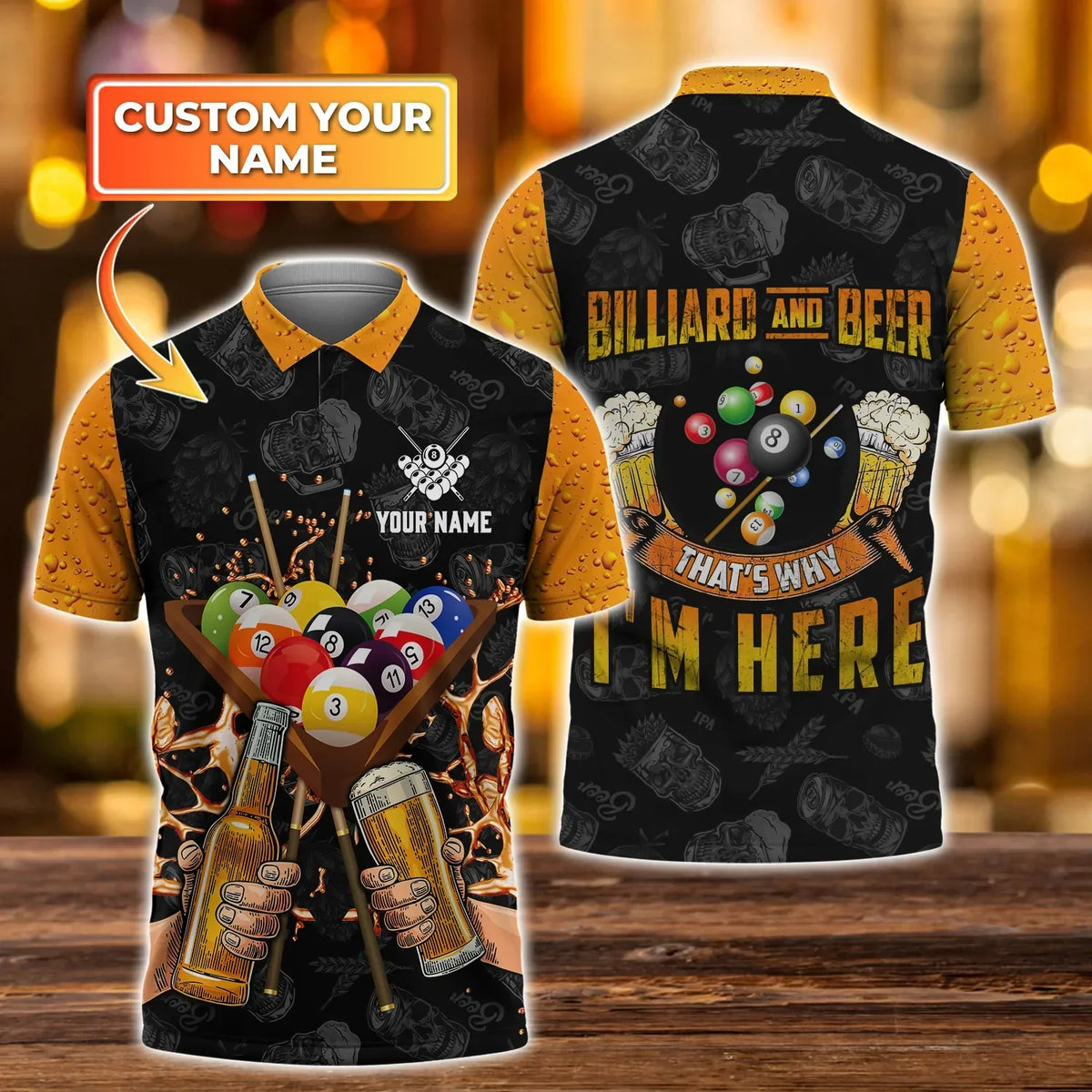 Personalized Name Billiard And Beer All Over Printed Unisex Shirt