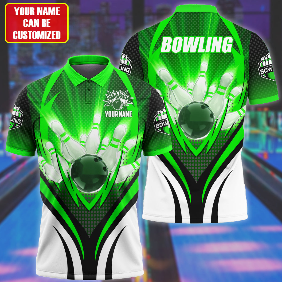 Personalized Name Bowling Player Green Version All Over Printed Unisex Shirt Q190403