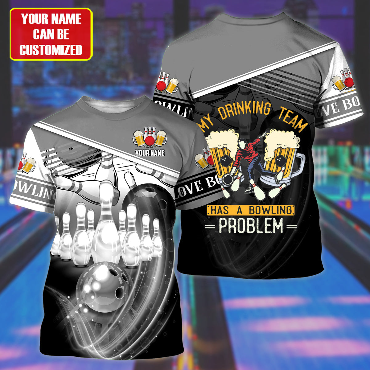 Personalized Name Black Bowling Beer All Over Printed Unisex Shirt Q200908