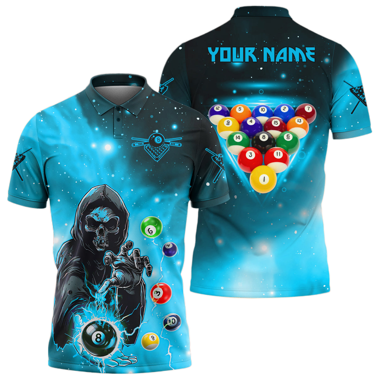 Personalized Billiards Skull Teal Version All Over Printed Unisex Shirt QB130609
