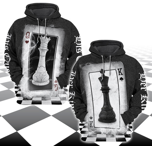 King And Queen Chess- Combo Hoodie Couple 3D All over Printed Shirt