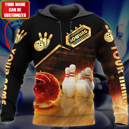Personalized Name Bowling Fire All Over Printed Unisex Shirt