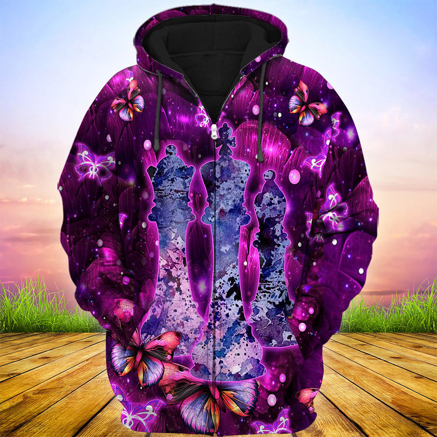 Chess Purple Flower All Over Printed Unisex Shirt