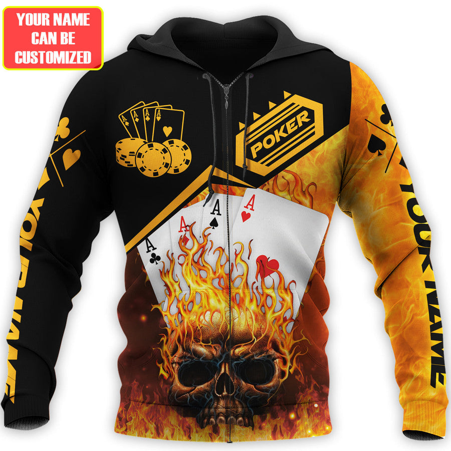 Personalized Name Poker Skull All Over Printed Unisex Shirt