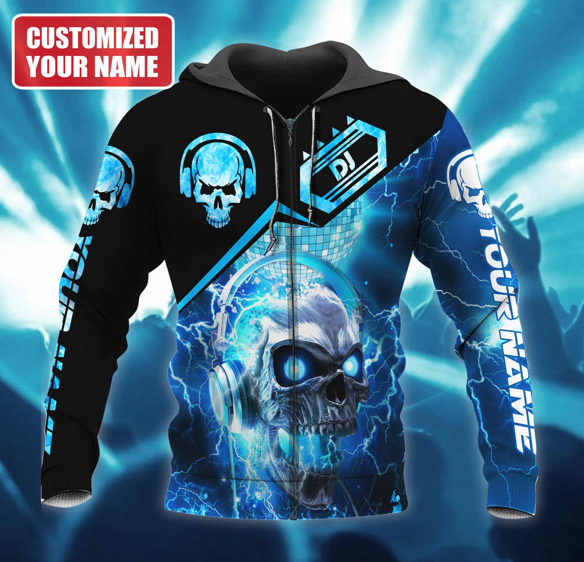 Personalized Name Skull Disc Jockey All Over Printed Unisex Shirt