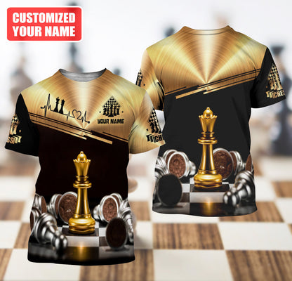 Personalized Name Queen Chess Gold All Over Printed Unisex Shirt