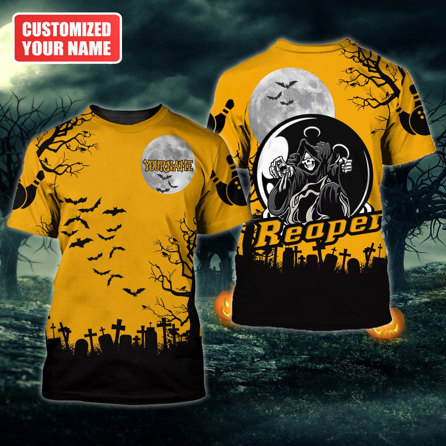 Personalized Name Bowling Halloween Reaper All Over Printed Unisex Shirt