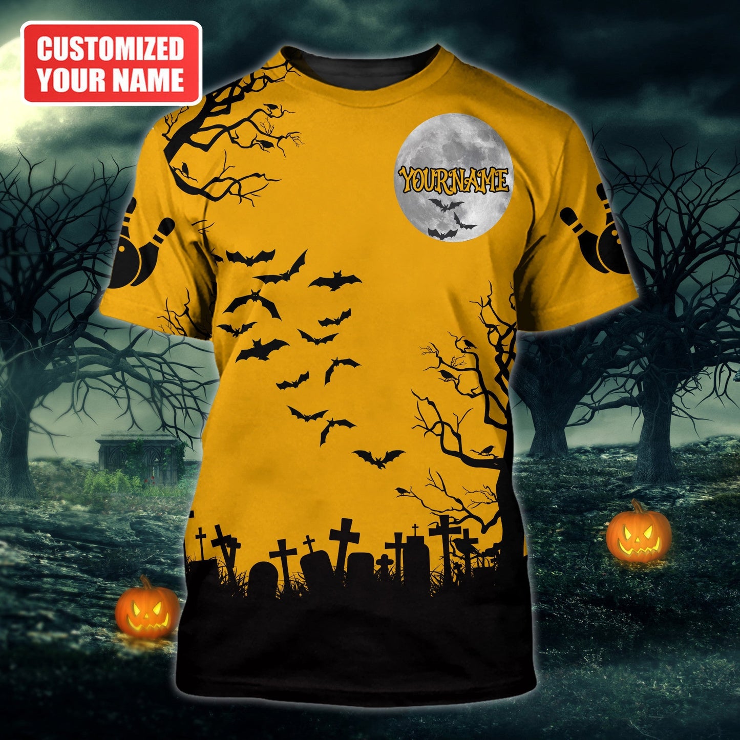 Personalized Name Bowling Halloween Reaper All Over Printed Unisex Shirt