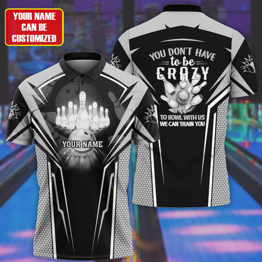Personalized Name Black Bowling Crazy All Over Printed Unisex Shirt Q160302