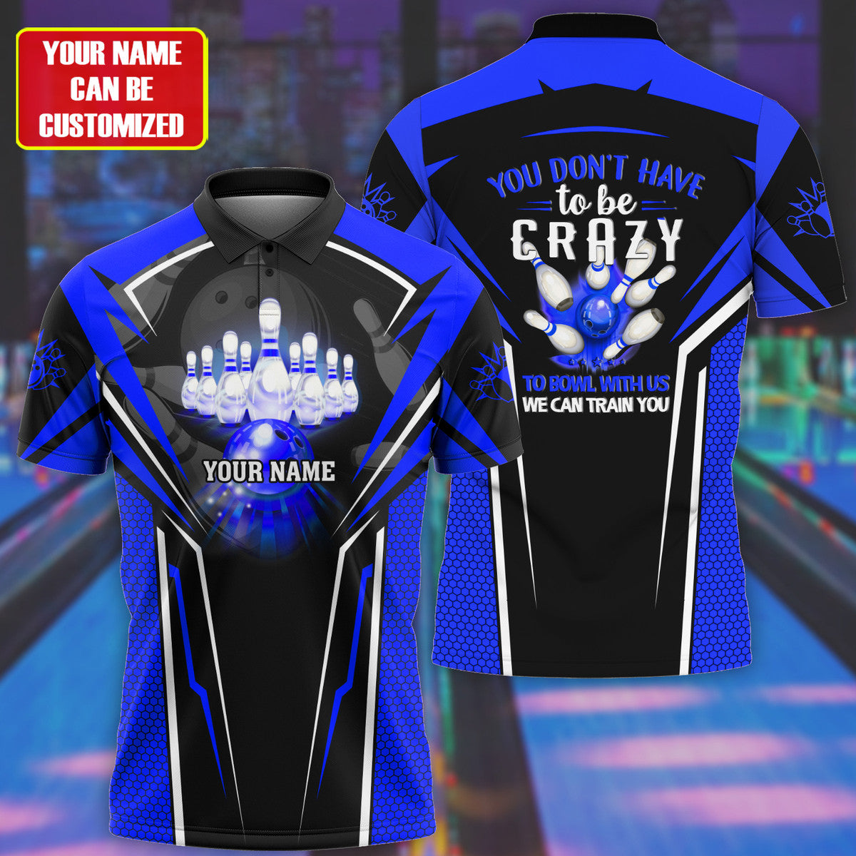 Personalized Name Blue Bowling Crazy All Over Printed Unisex Shirt Q160302