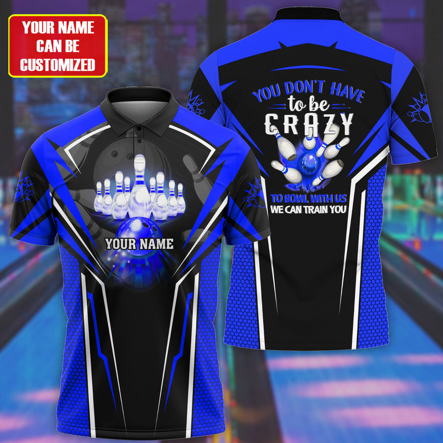 Personalized Name Blue Bowling Crazy All Over Printed Unisex Shirt Q160302
