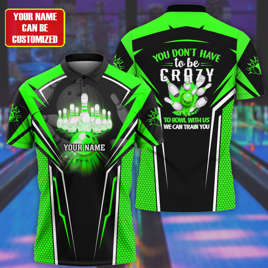Personalized Name Green Bowling Crazy All Over Printed Unisex Shirt Q160302