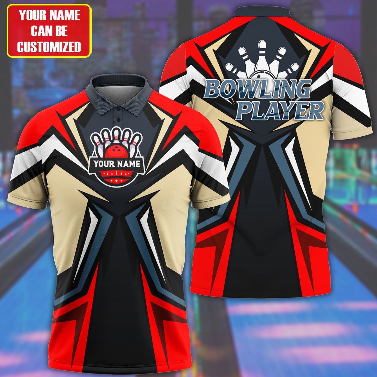 Personalized Name 3D Bowling Player Shirt Red Version