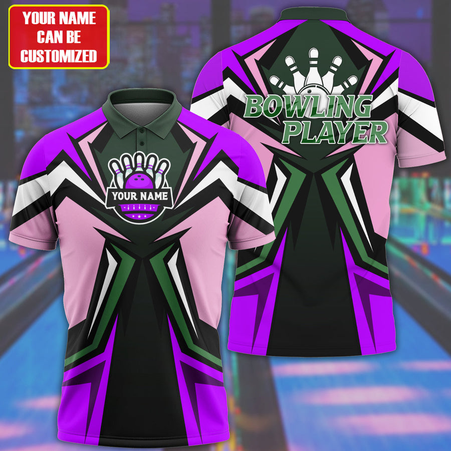 Personalized Name 3D Bowling Player Shirt Purple Version