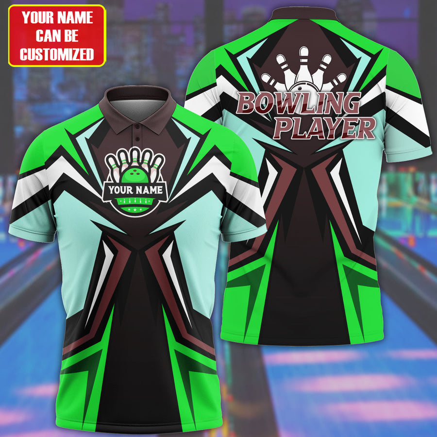 Personalized Name 3D Bowling Player Shirt Green Version