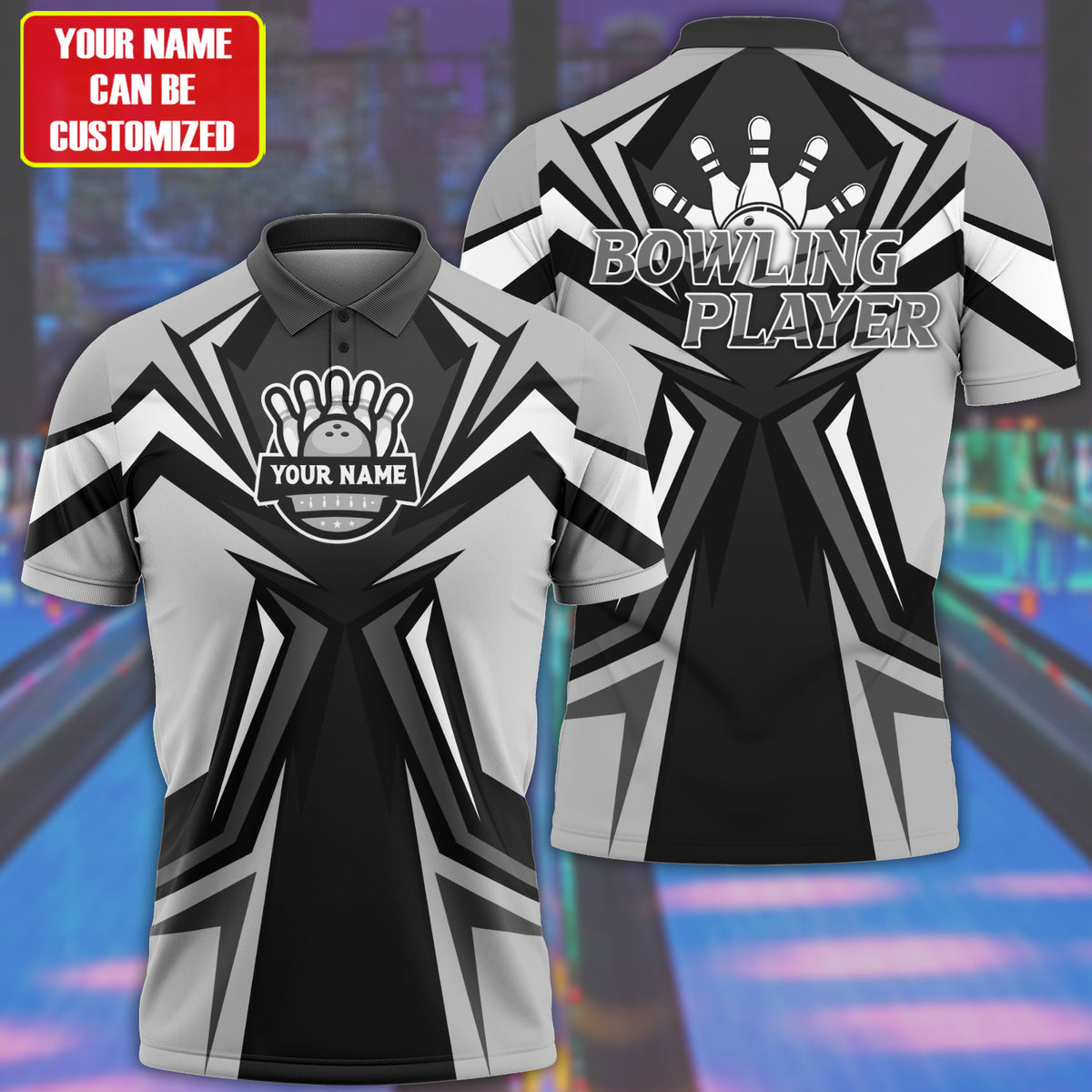 Personalized Name 3D Bowling Player Shirt Silver Version