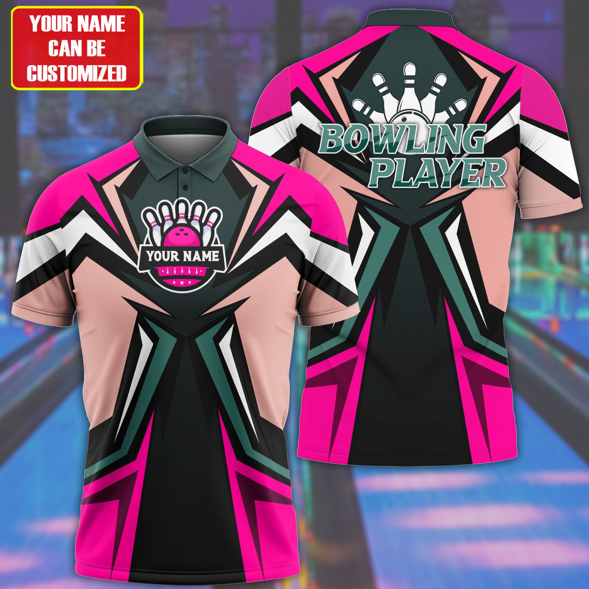 Personalized Name 3D Bowling Player Shirt Pink Version
