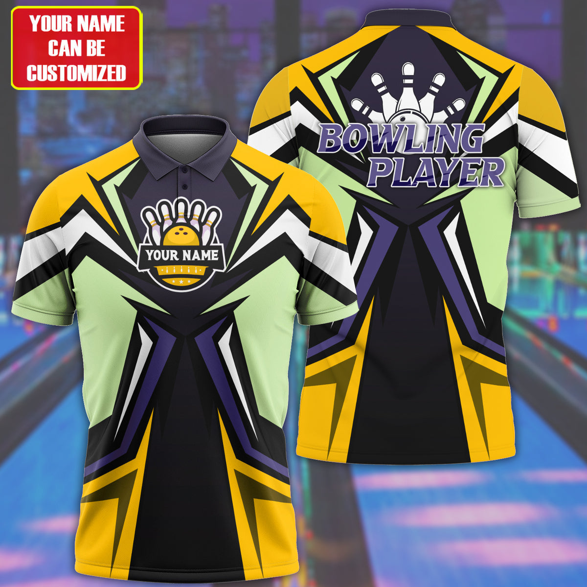 Personalized Name 3D Bowling Player Shirt Yellow Version
