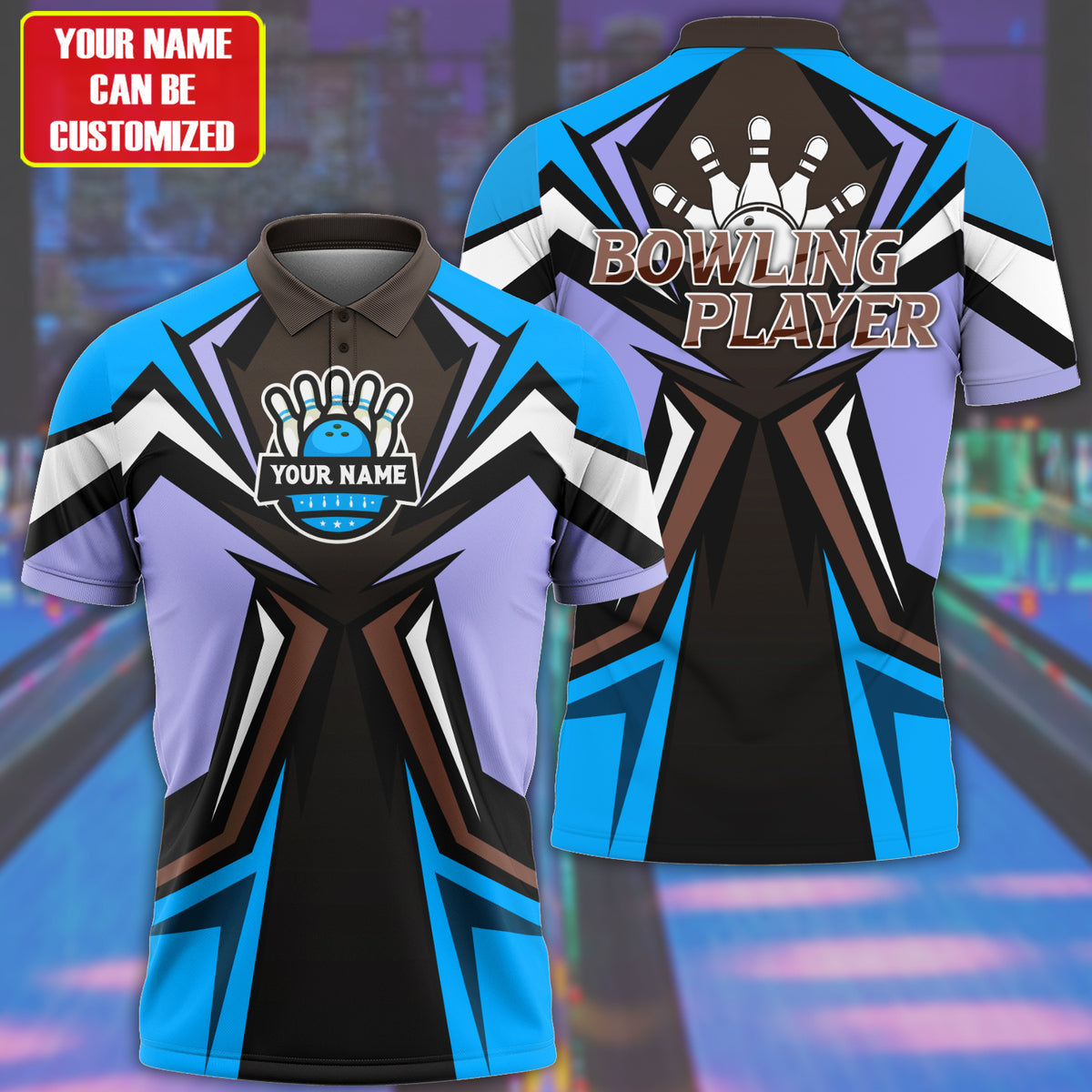 Personalized Name 3D Bowling Player Shirt Blue Version
