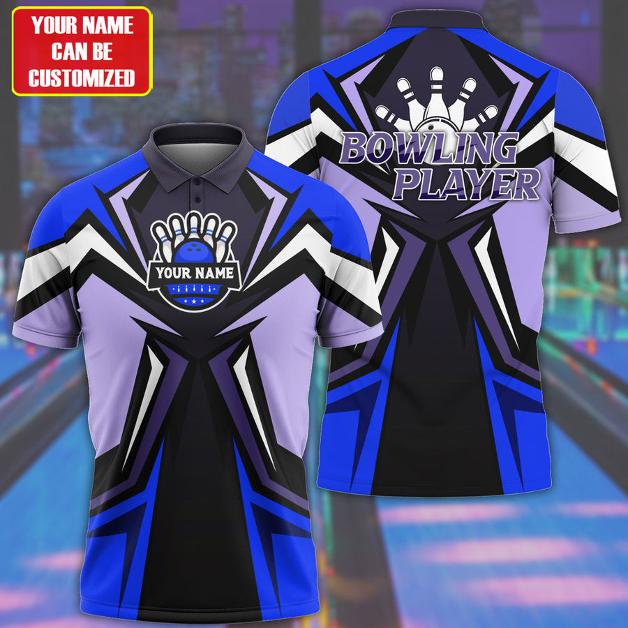 Personalized Name 3D Bowling Player Shirt Blue Version
