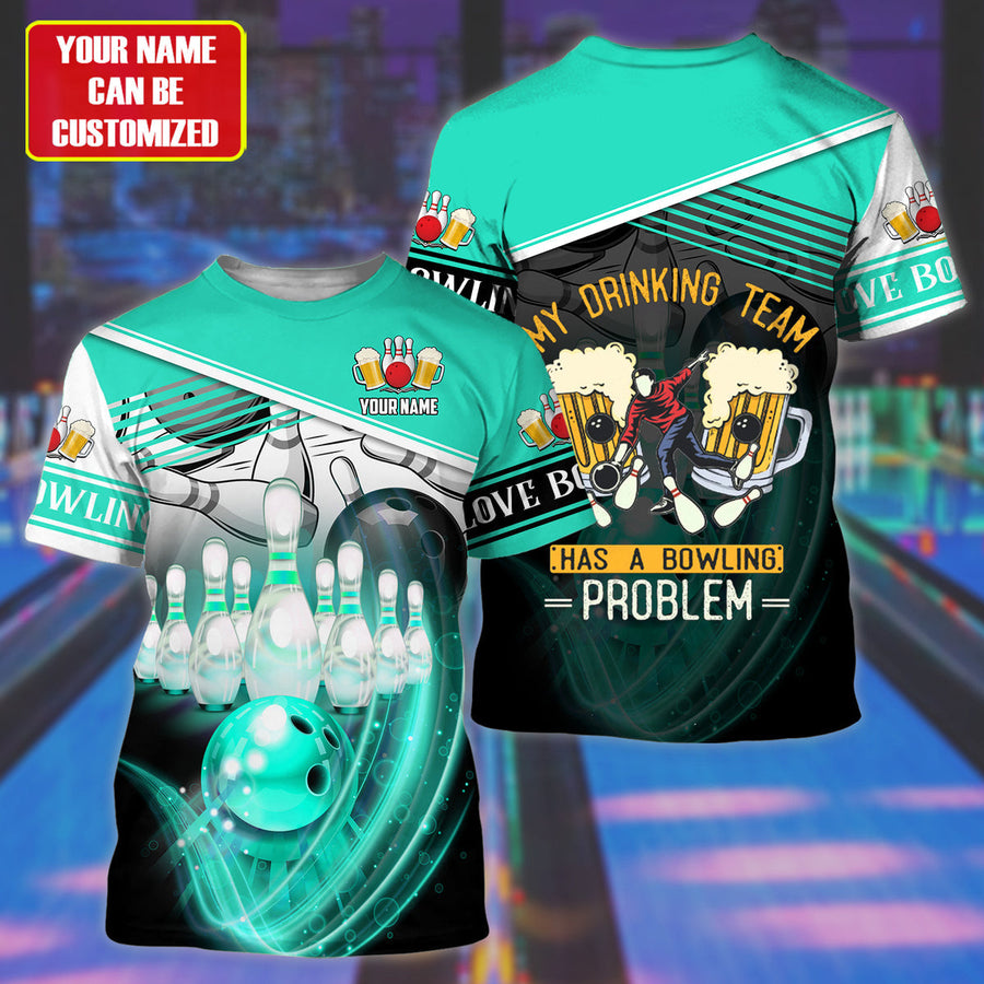 Personalized Name Teal Bowling Beer All Over Printed Unisex Shirt Q200908