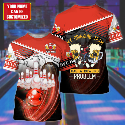 Personalized Name Red Bowling Drinking All Over Printed Unisex Shirt