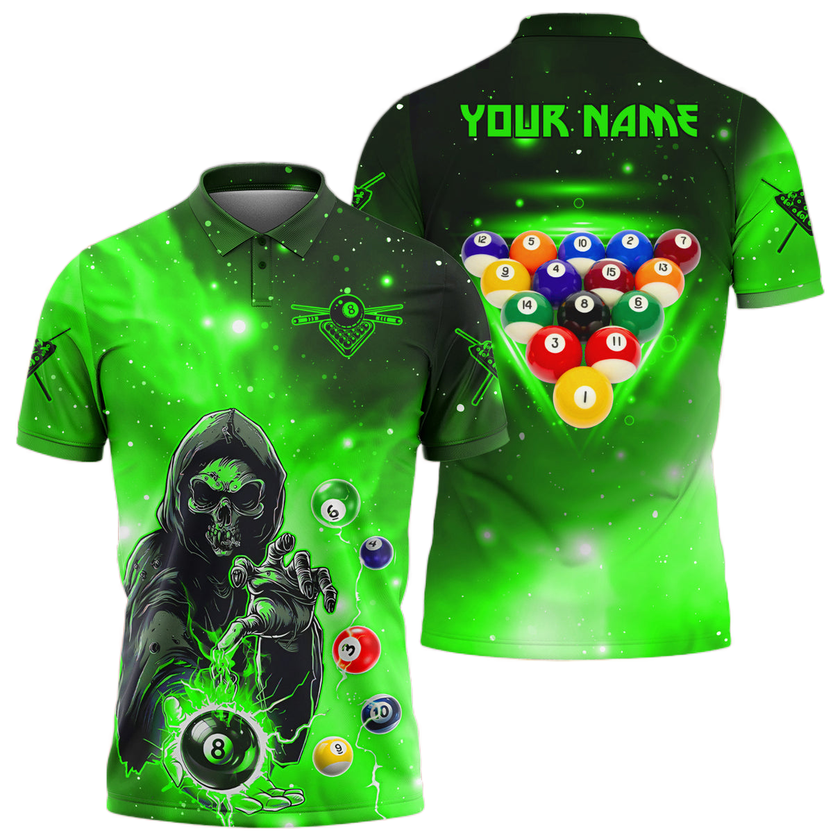 Personalized Billiards Skull Green Version All Over Printed Unisex Shirt QB130609
