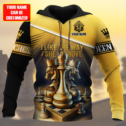 Personalized Name Queen Chess Move All Over Printed Unisex Shirt Q230214