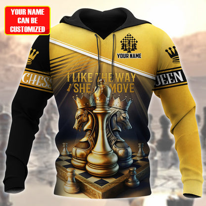 Personalized Name Queen Chess Move All Over Printed Unisex Shirt Q230214
