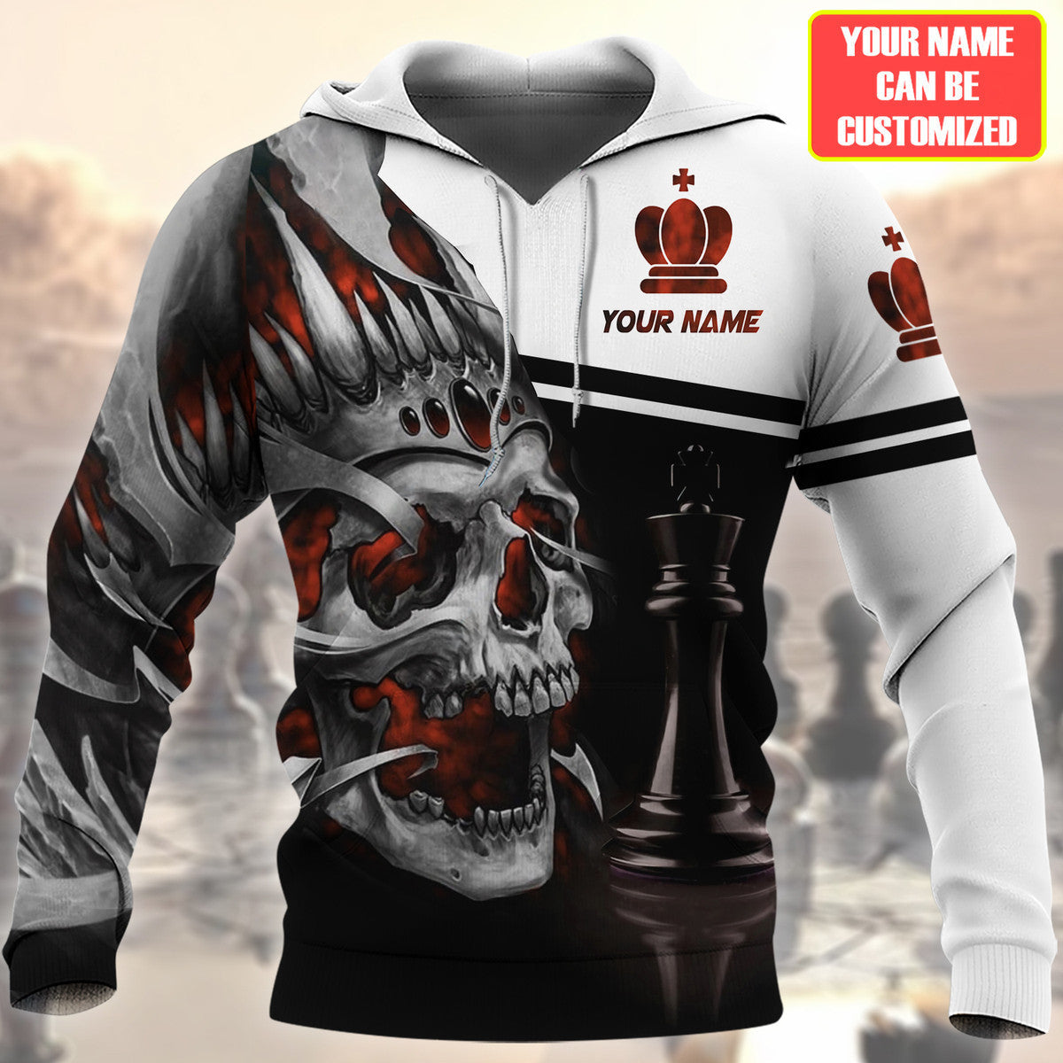 Personalized Name Skull King Chess All Over Printed Unisex Shirt Q240205